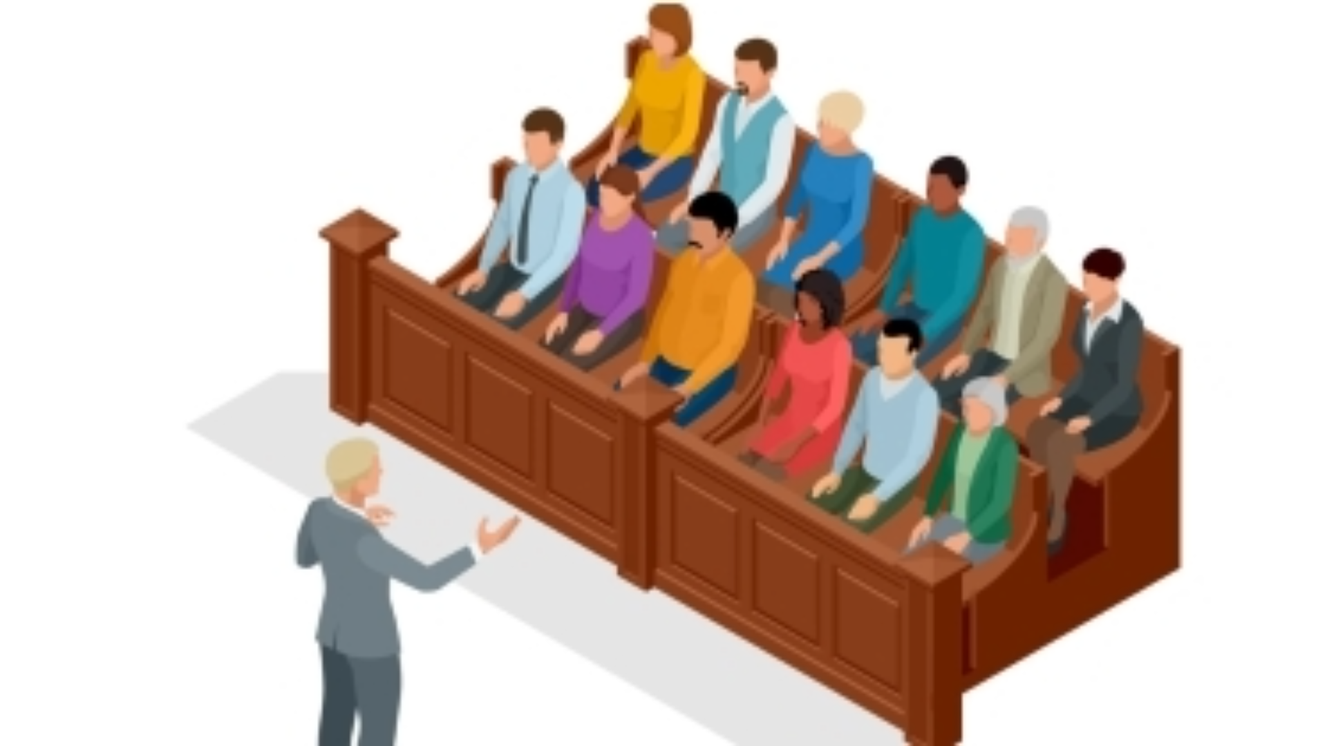 An illustration of a lawyer speaking to a jury