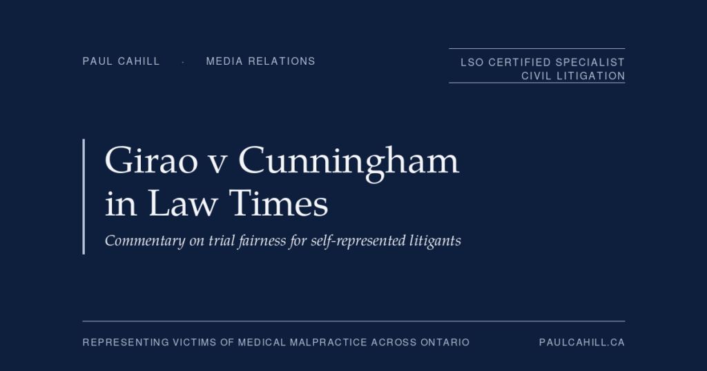 Paul Cahill social card for the media relations post on Girao v Cunningham commentary in Law Times.